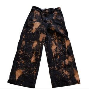 Everlane Bleach Splash Cropped Wide Leg Jean Black Orange Size 4